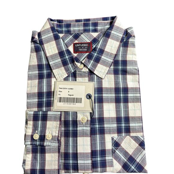 UNTUCKit checkered Button Down Women’s Shirt Size 8 NWT Navy White Classic Stapl - Picture 2 of 11